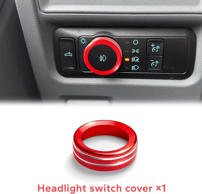 Polodunn for Ford F150 Accessories 2021-2025 2026 & Super Duty F250 F350 F450 2023-2026, 9pcs Aluminum Alloy Knob Cover Trim Set - Push Start, A/C, Volume, Headlight, Trailer & Drive Mode (Red) - Image 5